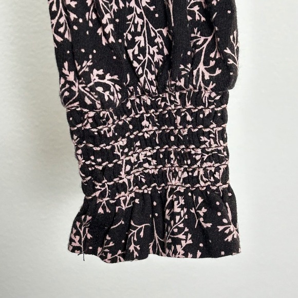 Boden Black Floral Midi Dress Smocked Neckline Button Front Belted Long Sleeve - Picture 12 of 12